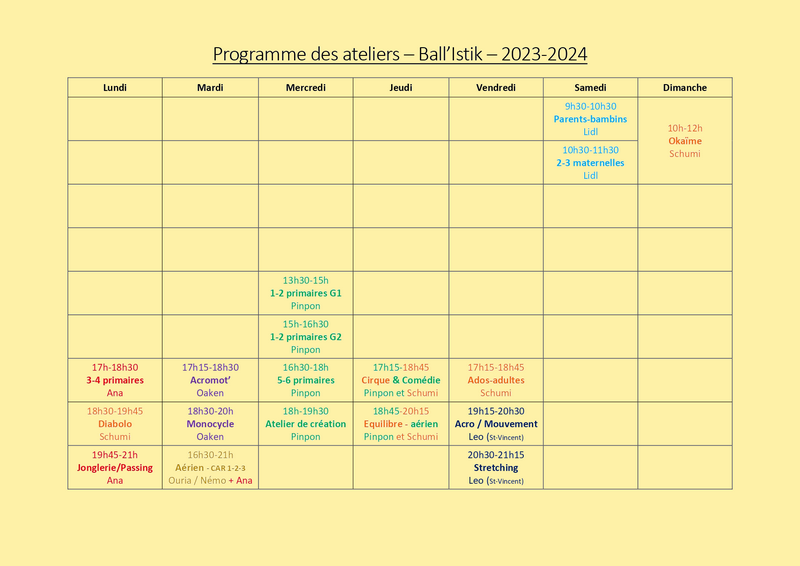 Horaire 2023-2024