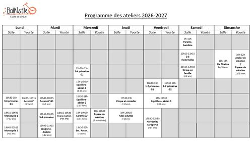 Horaire 2026-2027